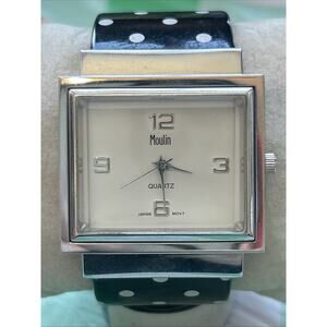 Moulin Silver Tone Polka Dot Band Women’s Quartz Watch